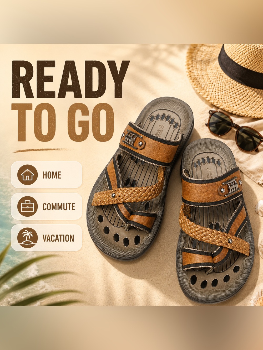 Braided Strap Slide Sandals in Brown and Gray - Picture 4 of 6